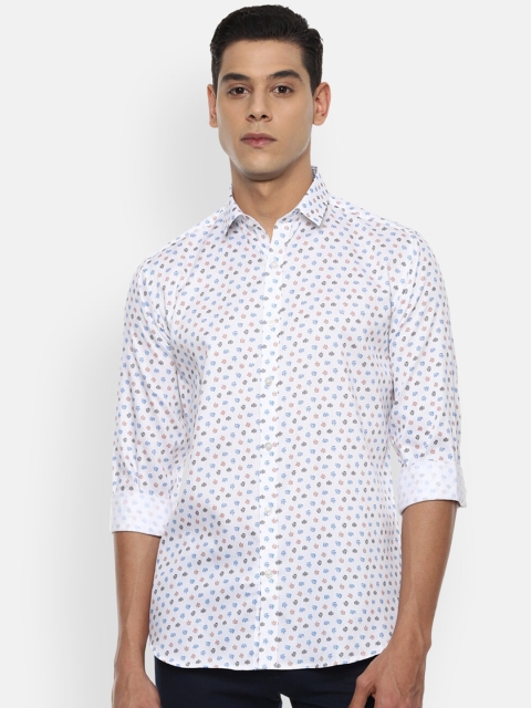 

V Dot Men White Slim Fit Opaque Printed Pure Cotton Casual Shirt