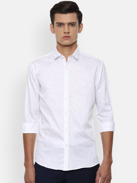 

V Dot Men White Opaque Printed Casual Cotton Shirt