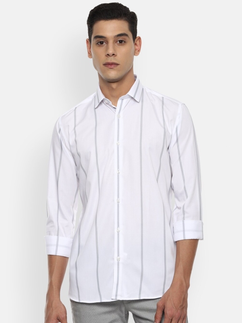 

V Dot Men White Slim Fit Opaque Striped Casual Shirt