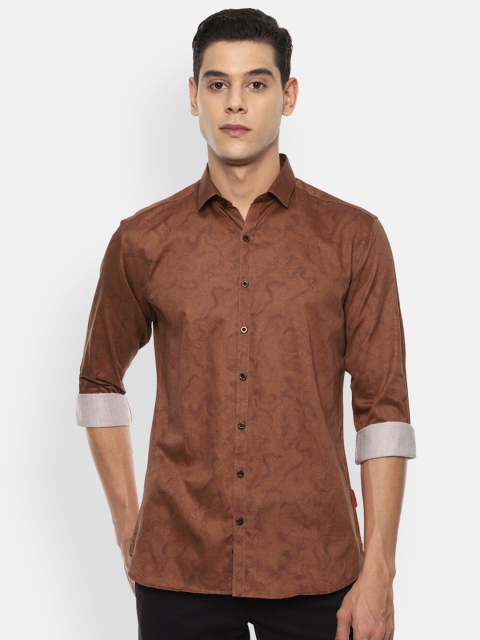 

V Dot Men Brown Slim Fit Floral Opaque Printed Casual Cotton Shirt