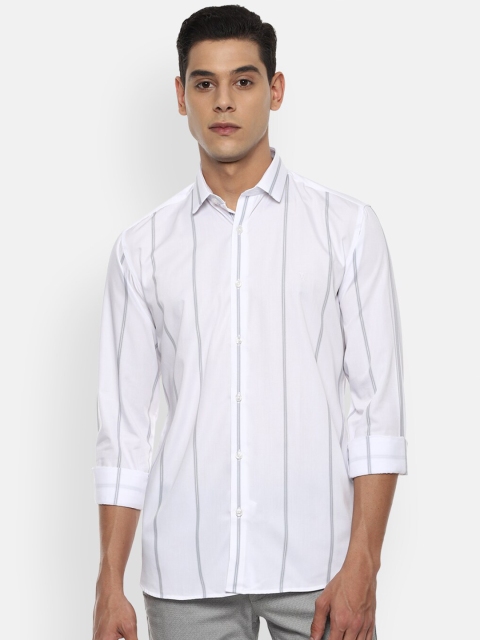 

V Dot Men White & Grey Slim Fit Opaque Striped Casual Shirt