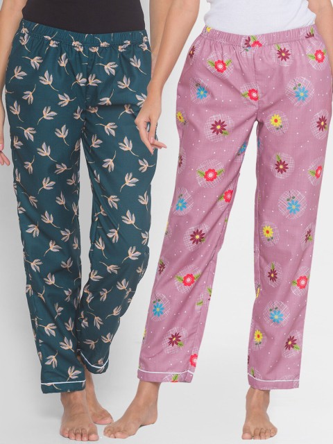 

FashionRack Women Green & Purple Pack of 2 Printed Cotton Lounge Pants
