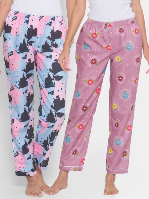 

FashionRack Women Pack of 2 Purple & Blue Printed Lounge Pants