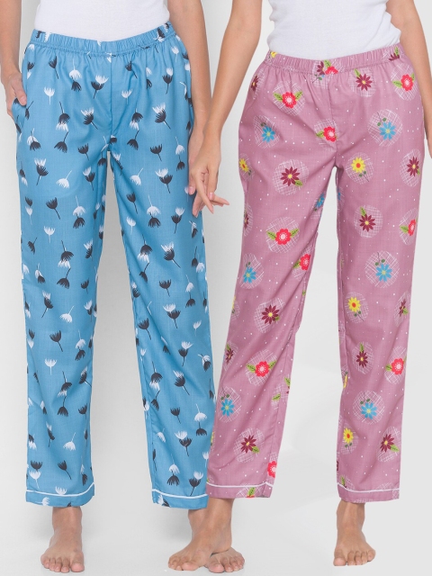 

FashionRack Women Pack of 2 Purple & Blue Printed Lounge Pants