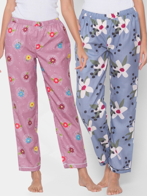 

FashionRack Women Purple & Grey Pack of 2 Cotton Printed Pyjamas