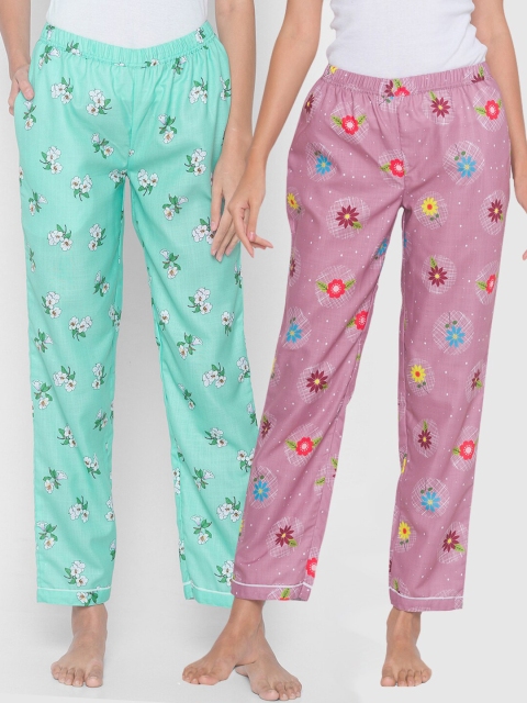 

FashionRack Women Blue & Purple Pack of 2 Printed Cotton Lounge Pants