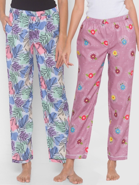 

FashionRack Women Blue & Purple Pack of 2 Printed Cotton Lounge Pants