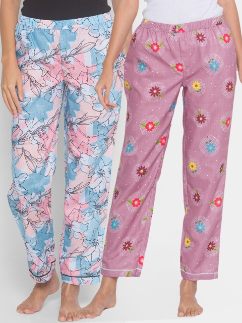 

FashionRack Women Pack of 2 Purple & Blue Printed Lounge Pants