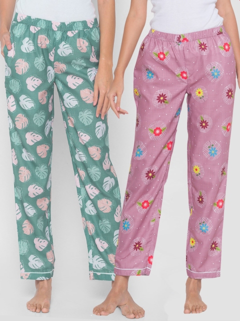 

FashionRack Women Pack of 2 Purple & Green Printed Lounge Pants