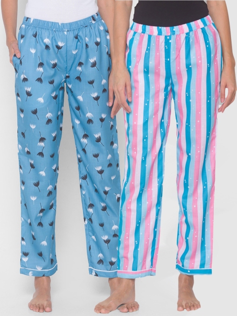 

FashionRack Women Multicolored & Blue Pack of 2 Cotton Printed Pyjamas, Multi