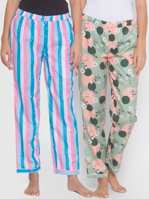 

FashionRack Women Set of 2 Printed Cotton Lounge Pants, Multi