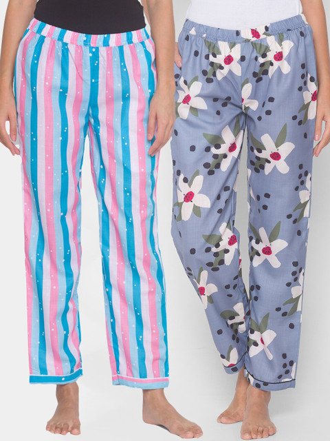 

FashionRack Women Multicoloured Pack of 2 Printed Cotton Lounge Pants, Multi