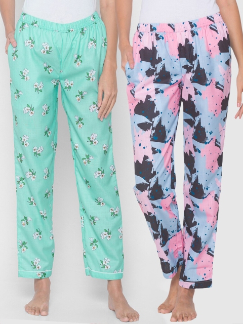 

FashionRack Women Pack of 2 Turquoise Blue & Blue Printed Lounge Pants