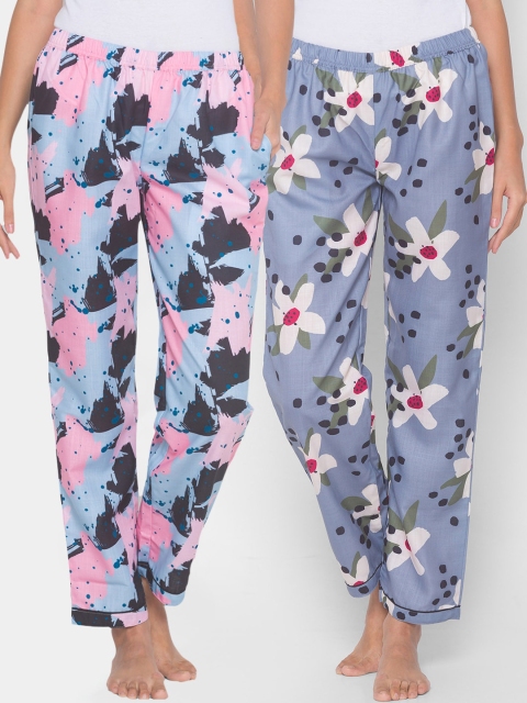 

FashionRack Women Blue & Grey Pack of 2 Cotton Printed Pyjamas