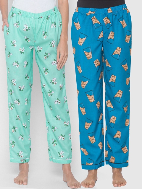 

FashionRack Women Set of 2 Printed Cotton Lounge Pants, Blue