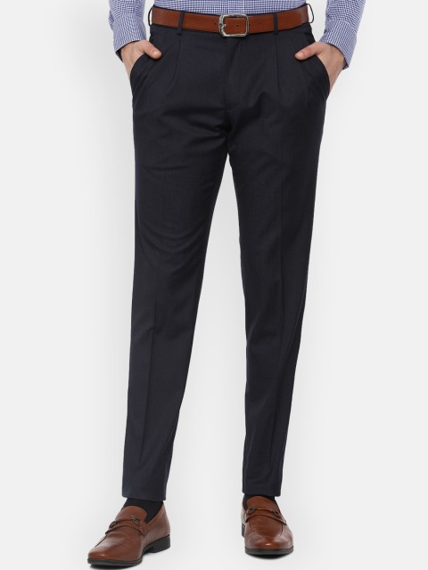 

Louis Philippe Men Navy Blue Pleated Formal Trousers