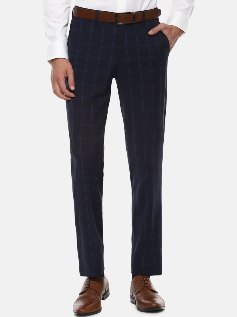 

Louis Philippe Permapress Men Navy Blue Checked Formal Trousers