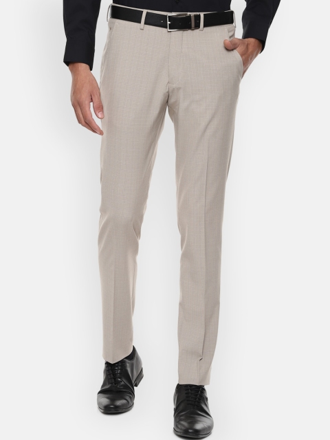 

Louis Philippe Men Beige Checked Slim Fit Formal Trousers