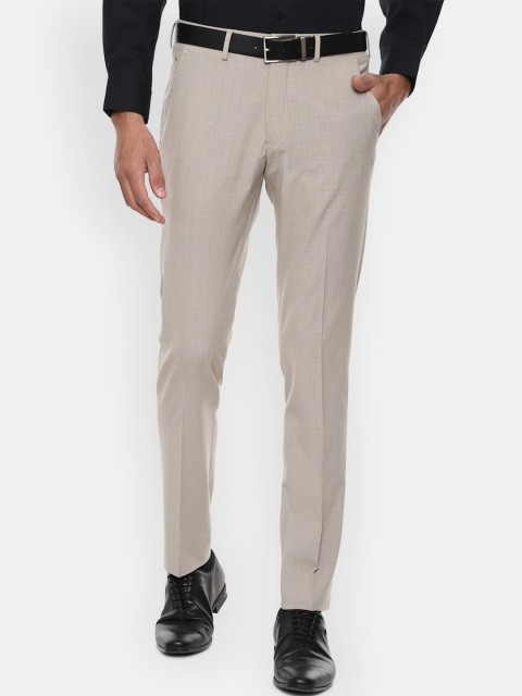 

Louis Philippe Men Beige Checked Slim Fit Formal Trousers