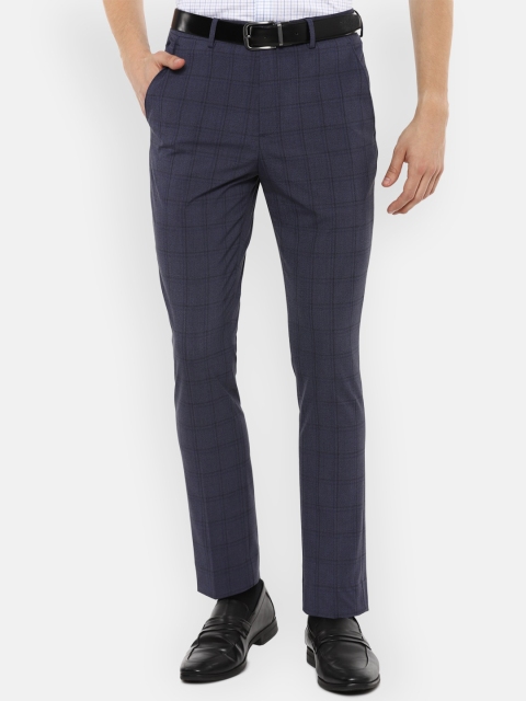 

Louis Philippe Men Navy Blue Checked Formal Trousers