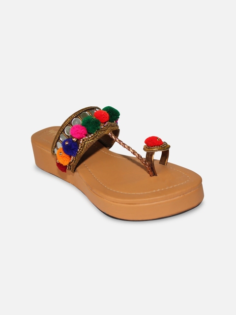 

WALK N STYLE COLLECTION Beige Ethnic Embellished Flatform Heels