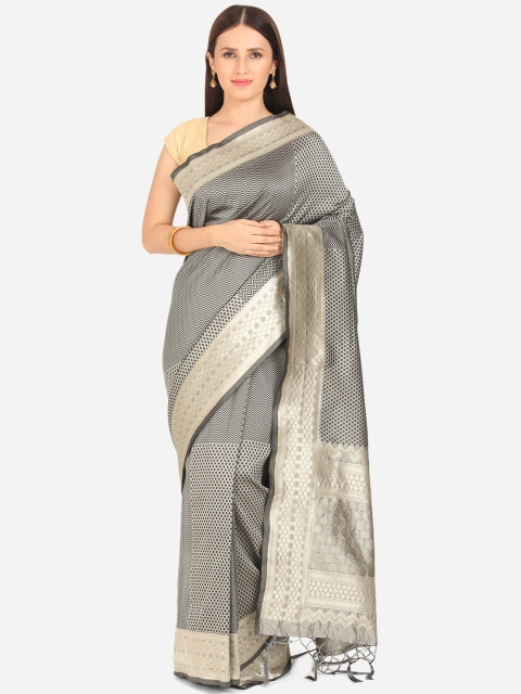 

BOMBAY SELECTIONS Black & Silver-Toned Zari Art Silk Banarasi Saree