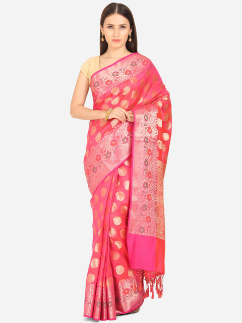 

BOMBAY SELECTIONS Pink & Gold-Toned Paisley Art Silk Banarasi Saree