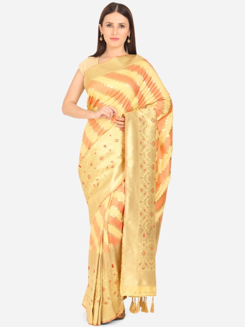 

BOMBAY SELECTIONS Yellow & Pink Ethnic Motifs Banarasi Art Silk Saree