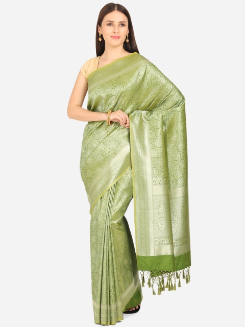 

BOMBAY SELECTIONS Green & Gold-Toned Ethnic Motifs Zari Art Silk Banarasi Saree