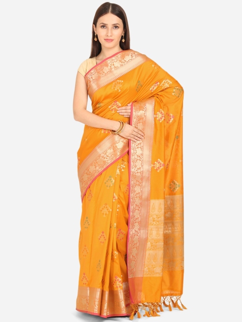 

BOMBAY SELECTIONS Mustard Yellow & Gold-Coloured Ethnic Motifs Art Silk Banarasi Saree