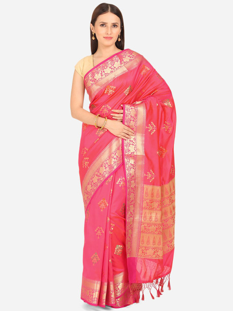 

BOMBAY SELECTIONS Magenta & Gold Ethnic Motifs Zari Art Silk Banarasi Saree