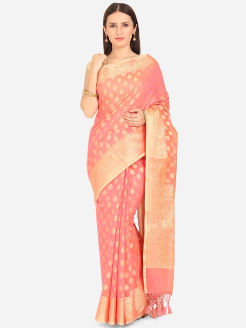 

BOMBAY SELECTIONS Pink & Gold-Toned Ethnic Motifs Zari Banarasi Saree