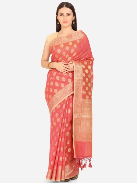

BOMBAY SELECTIONS Pink & Gold-Toned Ethnic Motifs Zari Banarasi Saree