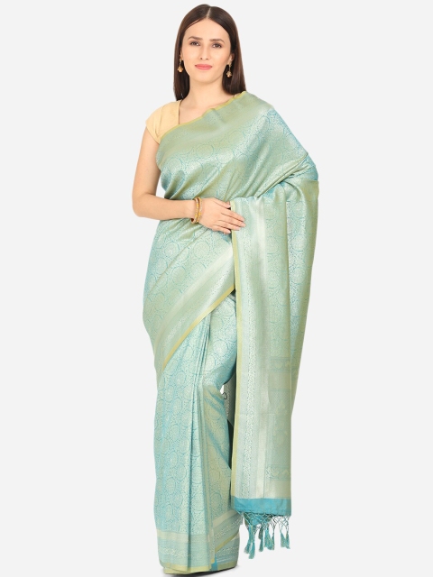

BOMBAY SELECTIONS Sea Green & Gold-Toned Ethnic Motifs Zari Art Silk Banarasi Saree