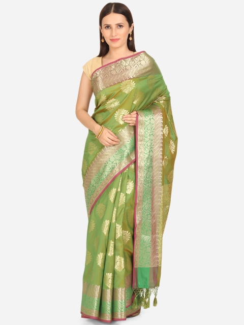 

BOMBAY SELECTIONS Green & Gold-Toned Woven Design Art Silk Banarasi Saree