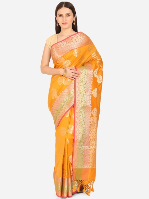 

BOMBAY SELECTIONS Yellow & Gold-Toned Woven Design Zari Art Silk Banarasi Saree