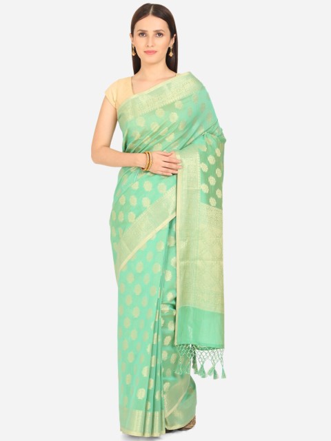 

BOMBAY SELECTIONS Sea Green Ethnic Motifs Zari Banarasi Saree