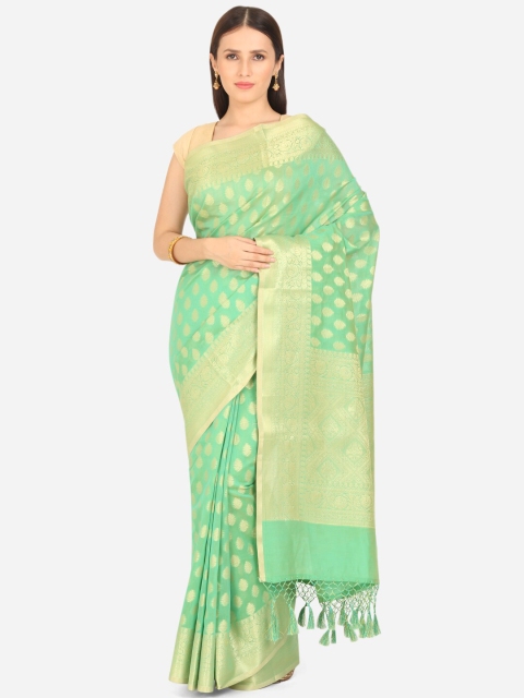 

BOMBAY SELECTIONS Fluorescent Green & Gold-Toned Ethnic Motifs Zari Banarasi Saree