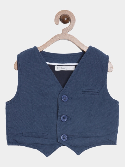 

Nuberry Boys Navy Blue Solid Pure Cotton Waistcoat