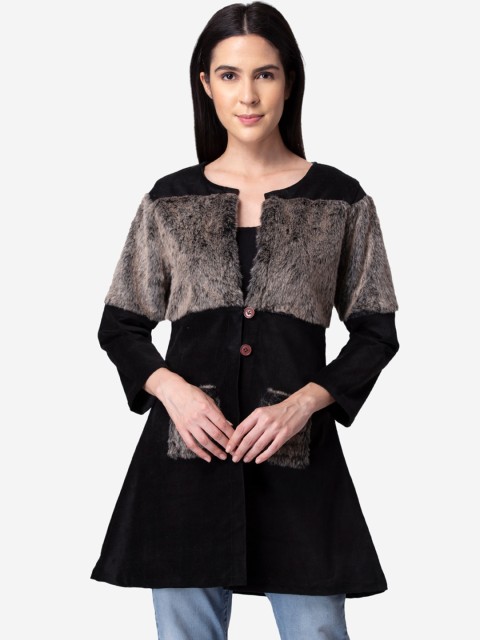 

Modriba Women Black & Brown Solid Corduray Trench Coat