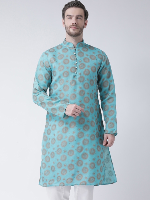 

SG LEMAN Men Turquoise Blue & Pink Geometric Printed Thread Work Kurta