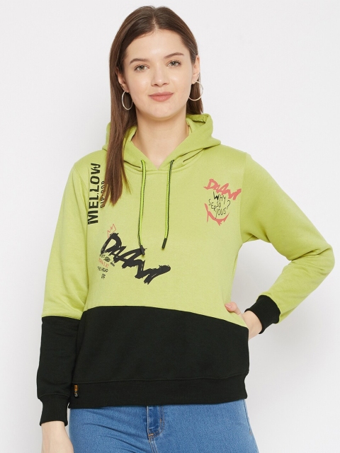 

FirstKrush Women Green & Black Colourblocked Hooded Sweatshirt