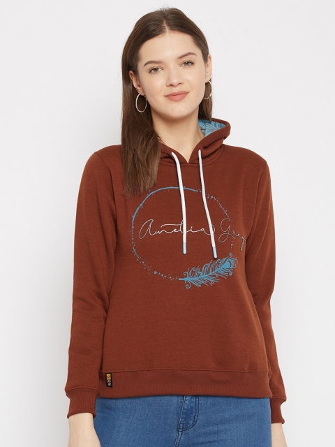 

FirstKrush Women Coffee Brown Printed Hooded Sweatshirt
