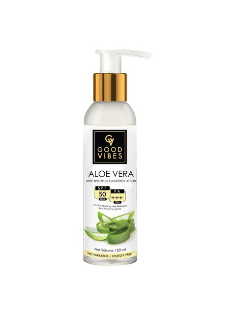 

Good Vibes Aloe Vera Wide Spectrum Sunscreen Lotion with SPF 50 - 120 ml, White