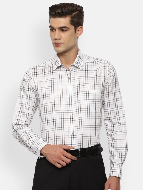 

Van Heusen Men White & Brown Tartan Checks Pure Cotton Formal Shirt