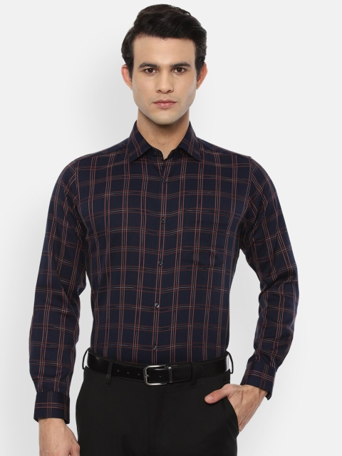 

Van Heusen Men Navy Blue Opaque Checked Pure Cotton Formal Shirt