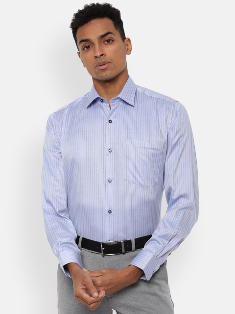 

Van Heusen Men Blue Opaque Striped Pure Cotton Formal Shirt