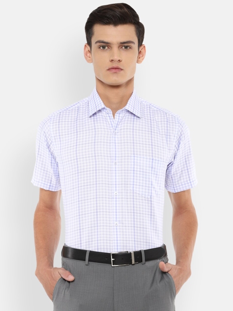 

Van Heusen Men White & Blue Micro Checks Opaque Pure Cotton Formal Shirt