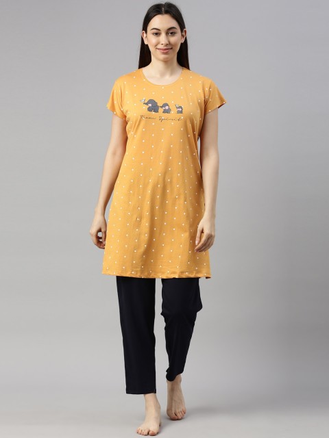 

GOLDSTROMS Women Mustard & Black Printed Night suit