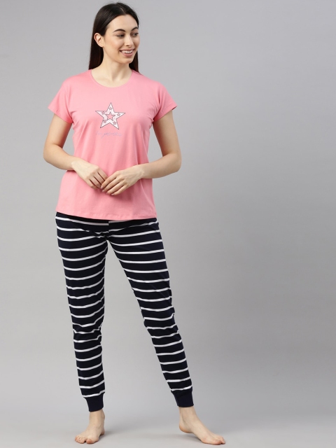 

GOLDSTROMS Women Pink & Black Printed Night suit